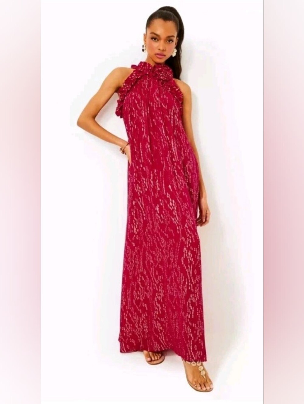Lilly Pulitzer 4 Florian Silk Maxi Dress Malbec Red Fish Clip Chiffon NWOT